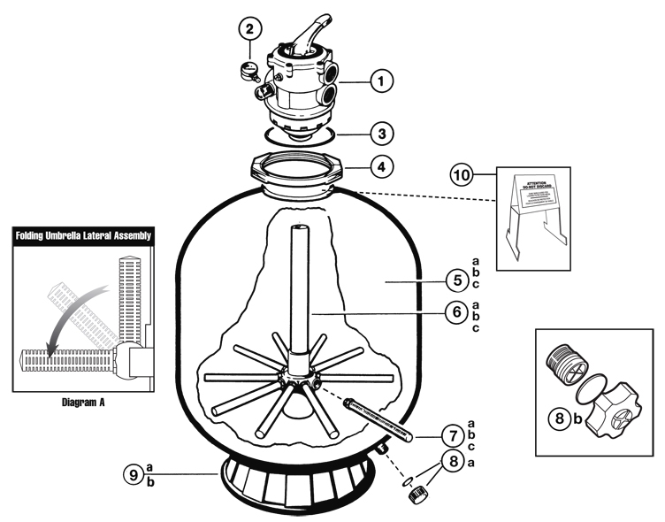 Hayward Pro Series Sand Filter 2" Top Mount Valve 36" Tank | S360T2 Parts Schematic