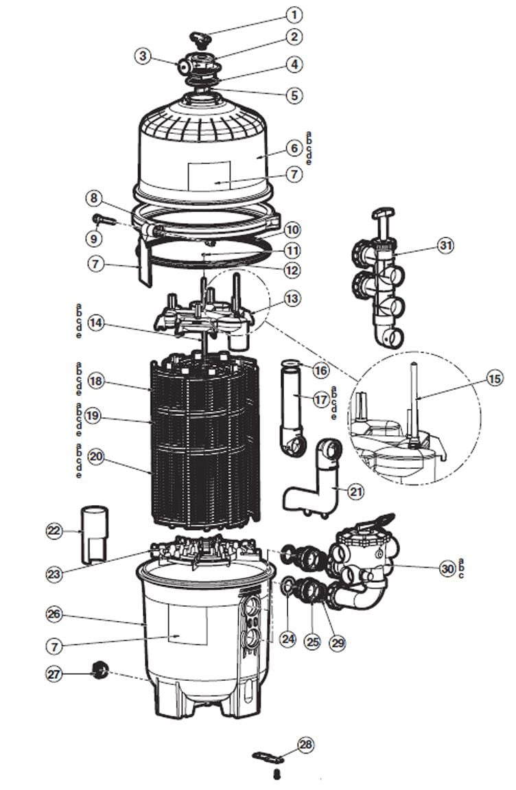 Hayward D.E. ProGrid Pool Filter | 60 sq. ft. | Requires Backwash Valve - Not Included | DE6020 Parts Schematic
