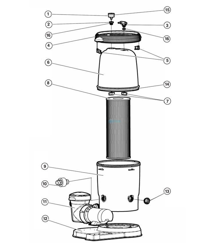Hayward XStream Above Ground Cartridge Filter System | 100 Sq Ft | 1HP Pump with Hoses | CC10092S Parts Schematic