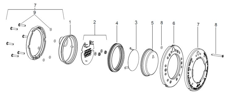 Jandy WaterColors COLOR Spa Light Stainless Steel Facering | LED, 120V,100' Cord | CSHVLEDS100 Parts Schematic