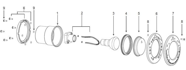 Jandy White Pool Light for Inground Spas with Stainless Steel Facering | 100W 120V 50 ft Cord | WSHV100WS50 Parts Schematic