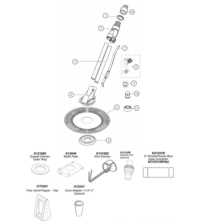 Pentair Kreepy Krauly E-Z Vac Above Ground Suction Side Pool Cleaner | K50600 Parts Schematic