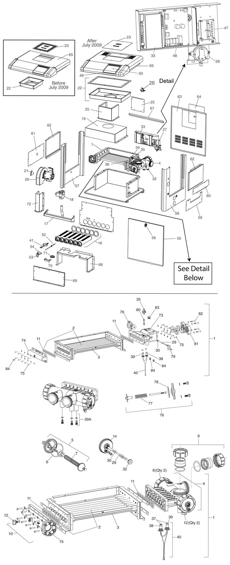Jandy LXi Low NOx Pool Heater | 400,000 BTU Propane | Electronic Ignition | ASME Certified for Commercial Use | LXi400PC Parts Schematic