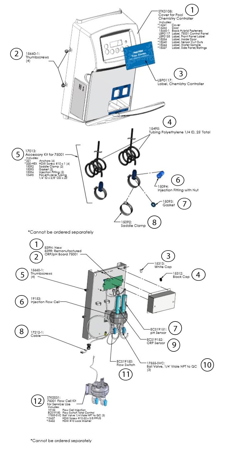 AutoPilot Total Control Pool Chemistry Controller with pH & ORP Sensors | Acid Tank Not Included | 75001 Parts Schematic