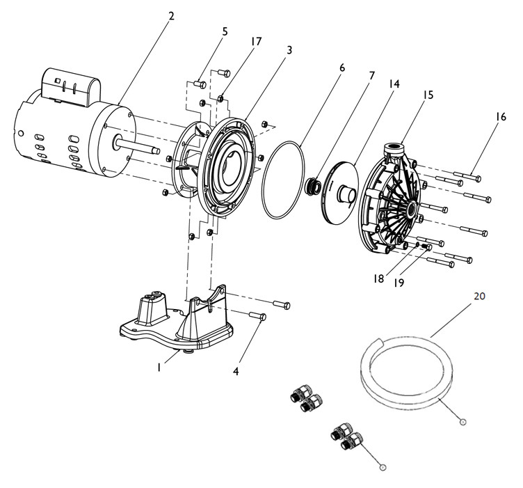 Pentair Letro Universal Booster Pump | .75HP 115V/230V | EC-LA01N Parts Schematic