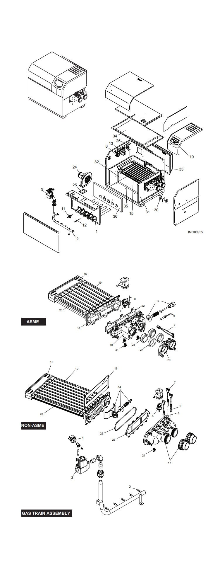 Lochinvar EnergyRite Pool Heater 150K BTU | Electronic Ignition| Digital Controls | Natural Gas | ERN-152 | 100143196 Parts Schematic