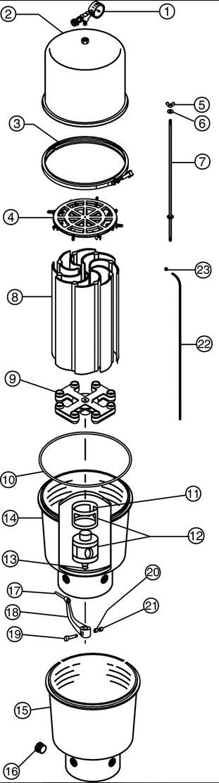 Pentair SMBW4060 Fiberglass D.E. Filter | 58 Square Feet with Built-In Backwash Valve | 147411 Parts Schematic