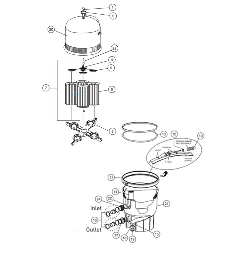 Pentair Clean & Clear Plus Cartridge Filter | 520 Sq. Ft. | EC-160332 Parts Schematic