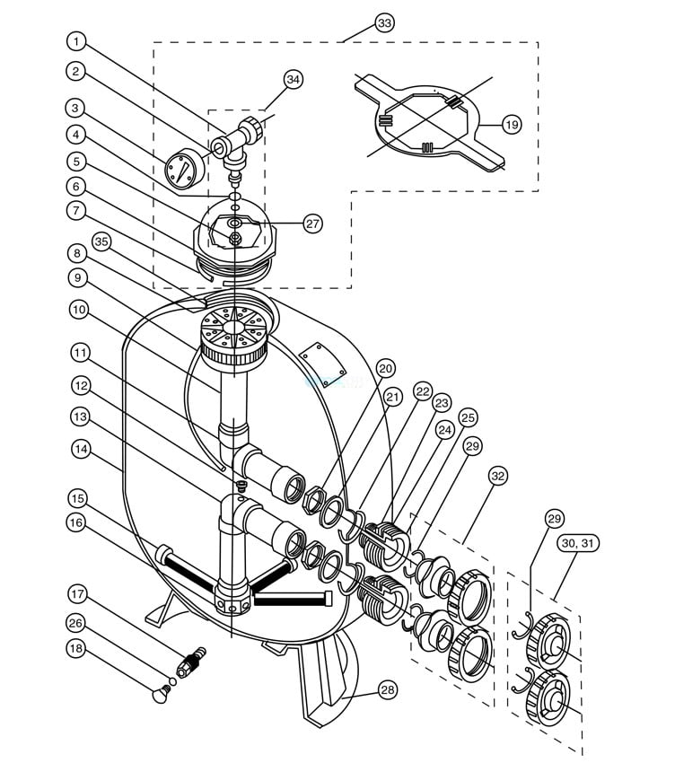 Pentair  Triton II TR 24" Fiberglass Sand Filter with ClearPro Technology® | Backwash Valve Required | TR60 140212 Parts Schematic