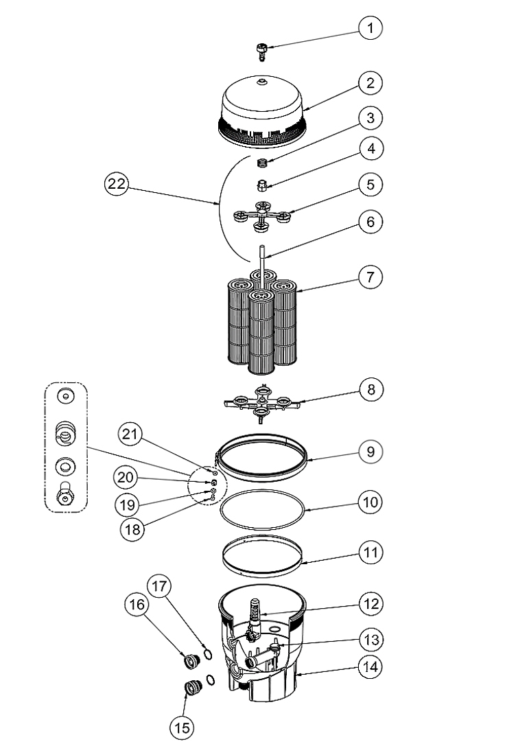 Pentair Quad DE High Flow Filter | 80 Sq Ft | 160 GPM | 188593 Parts Schematic