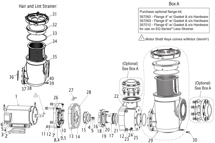 Pentair EQ750 Series Premium Efficiency Pool Pump with Strainer | NEMA Rated | Single Phase | 230V 7.5HP | 340032 Parts Schematic