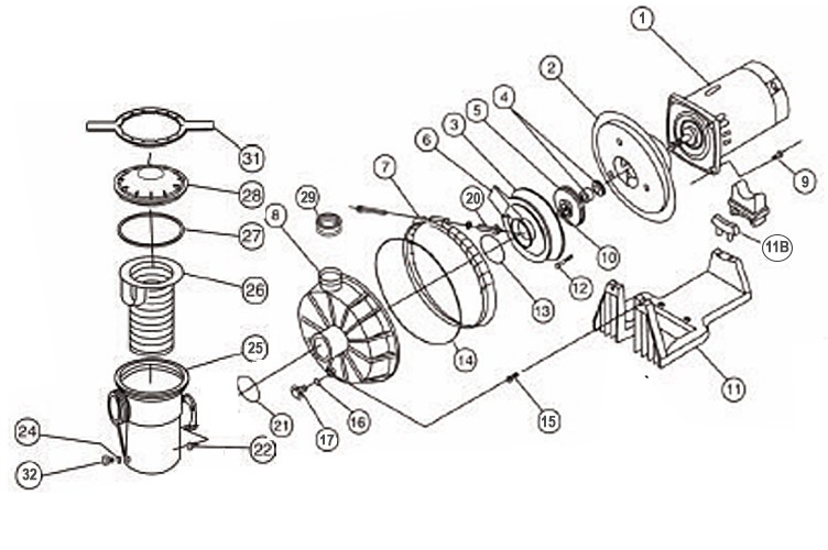Pentair Challenger 5HP Single Phase 208 230V Full Rate Energy Effcient High Flow Pool Pump | 345210 Parts Schematic