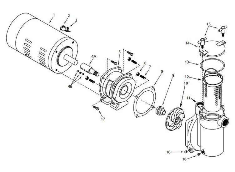 Sta-Rite CF Series 1HP Standard Efficiency Full Rated Bronze Pool Pump with 5" Strainer 115-230V | CFAE-79DL Parts Schematic