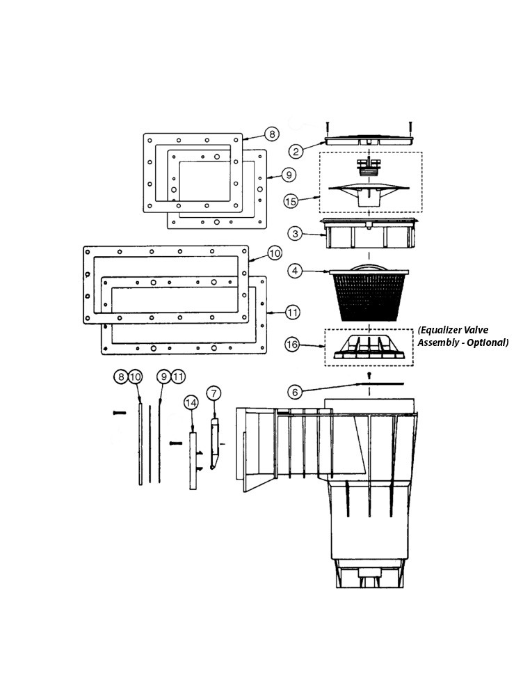 Pentair Bermuda Gunite Skimmer | 2" Slip Ports PVC | White | 506300 Parts Schematic