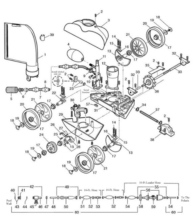Polaris Vac-Sweep 280 Black Max In Ground Pressure Side Pool Cleaner | Includes Hose & Back-up Valve | F5B Parts Schematic