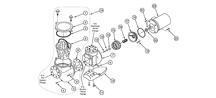 Pentair C Series Standard Efficiency Commercial Bronze Pump Medium Head with Strainer | 3 Phase | 200-208V 5HP | CMK-50 | 347940 Parts Schematic