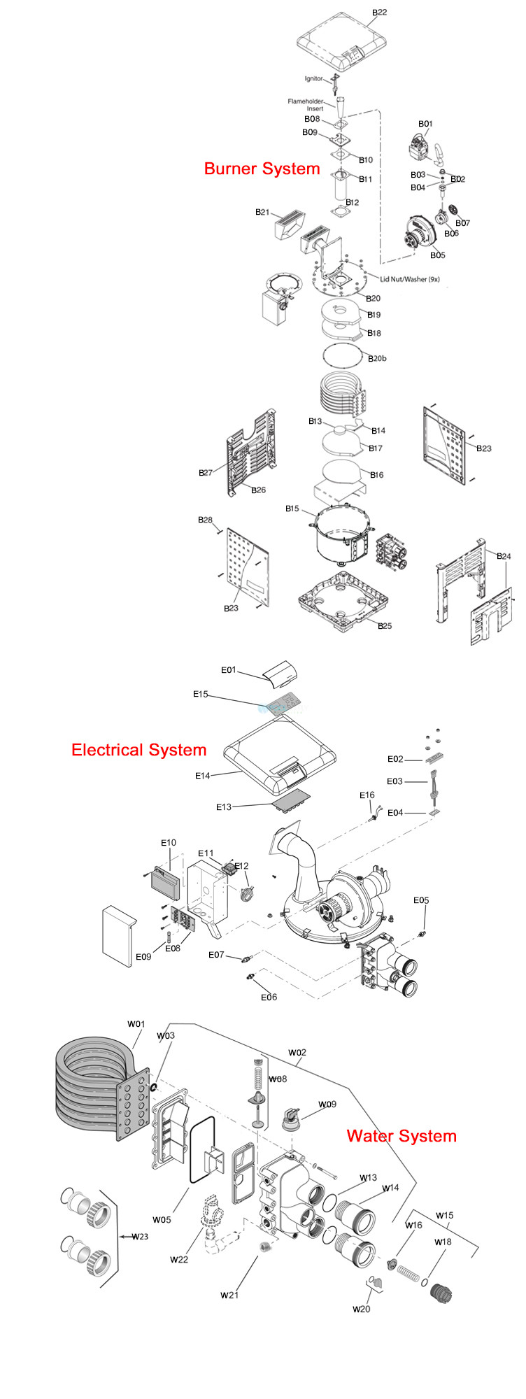 Pentair MasterTemp Low NOx Pool Heater - Electronic Ignition - HD Cupro Nickel - Natural Gas - 400,000 BTU HD - 460805 Parts Schematic