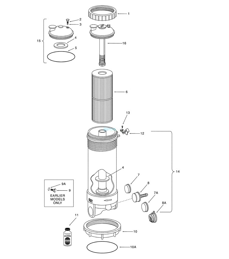 Pentair RCF25 Dynamic III High Flow Cartridge Filter | SLIP | 25 SQFT | 3OZ | R172523 Parts Schematic