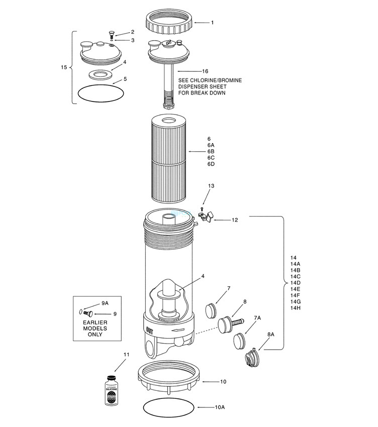 Pentair 1.5" SLIP RCF Dynamic III 25 Sq Ft Filter Assembly | 172522 Parts Schematic
