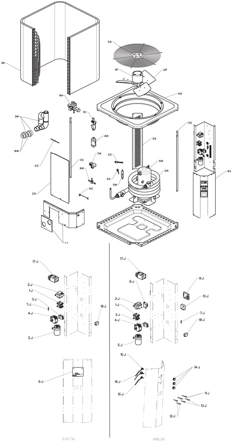 Raypak Heat Pump 95K BTU Titanium Heat Exchanger Digital Controls 013306 R5350ti-E 013312 M5350ti-E Parts Schematic
