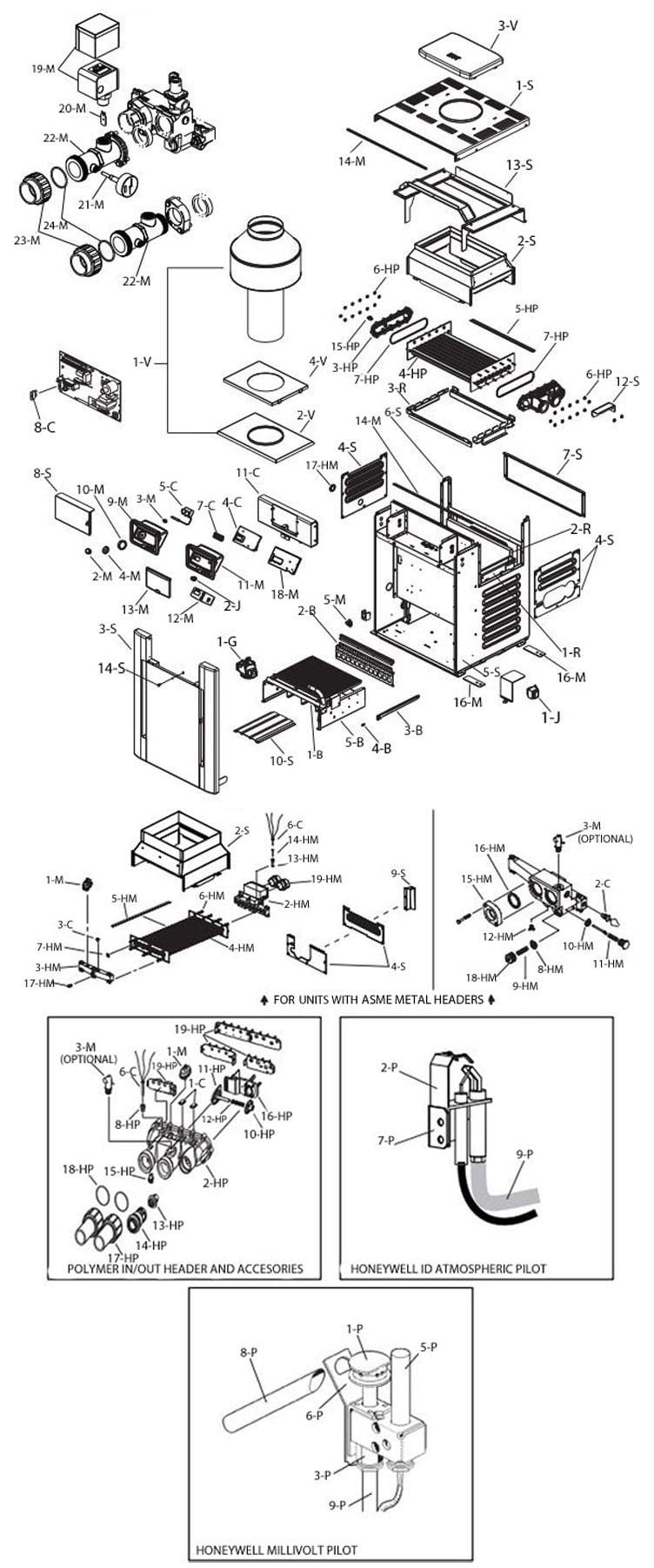 Raypak Digital Propane Gas Pool Heater 200k BTU | Electronic Ignition | P-M206A-EP-C 009974 | P-D206A-EP-C 009946 | P-R206A-EP-C 009224 Parts Schematic