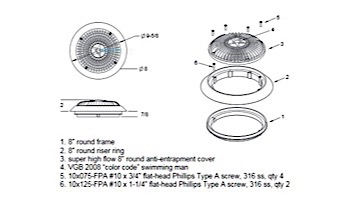 AquaStar 8" Star Anti-Entrapment Cover, Solid Riser Ring and Mud Frame (VGB Series) | White | A8R101