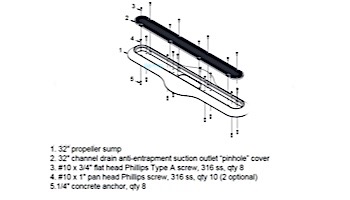 AquaStar 32" Channel Drain Pinhole Anti-Entrapment Suction Outlet Cover and Propeller Sump | Tan | 32PD108
