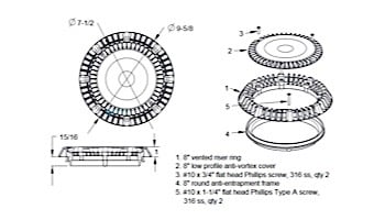 AquaStar 8" Round Super Low-Profile Anti-Vortex Cover/Mud Frame with Vented Riser Ring | Black | LP8AVWR102