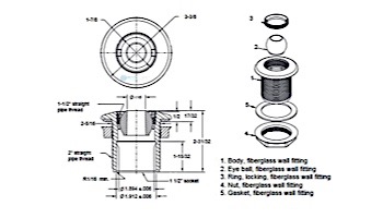 AquaStar Large 2" Return Fitting | with Gasket Nut and Eyeball Nut | for Fiberglass or Steel | Dark Gray | 1020F105