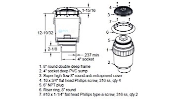 AquaStar 8'' Star Anti-Entrapment Cover, Solid Riser Ring and Double/Deep Frame with 4'' Socket Sump Bucket (VGB Series) | Tan | A8R108D