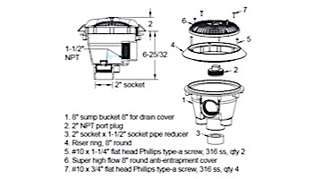 AquaStar 8'' Star Anti-Entrapment Cover, Solid Riser Ring and Standard Sump (VGB Series) | White | A8RSB101
