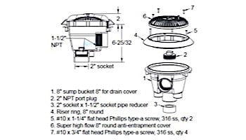 AquaStar 8'' Star Anti-Entrapment Cover, Solid Riser Ring and Standard Sump (VGB Series) | Black | A8RSB102
