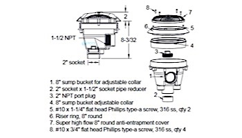 AquaStar 8'' Star Anti-Entrapment Cover, Solid Riser Ring and Standard Sump with Adjustable Collar (VGB Series) | Tan | A8RSBAC108