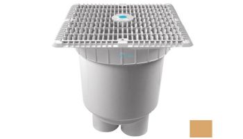 AquaStar 12"x12" Wave Suction Outlet  & Vented Riser Ring with 2 Port Double Deep Sump Bucket | Tan | WAV12WR108B