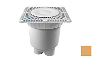 AquaStar 9" Square Sun Grate with Vented Riser Ring with 2 Port Double Deep Sump Bucket (VGB Series) Tan | SUN9WR108B