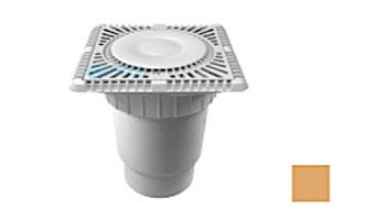 AquaStar 9" Square Sun Grate with Vented Riser Ring with Double Deep Sump Bucket with 6" Spigot (VGB Series) Tan | SUN9WR108E