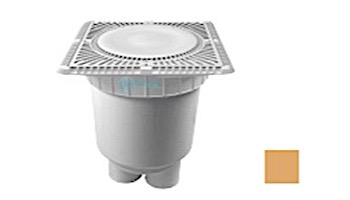 Aquastar 12" Square Sun Grate with Vented Riser Ring with 2 Port Double Deep Sump Bucket (VGB Series) Tan | SUN12WR108B
