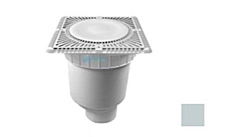 Aquastar 12" Square Sun Grate with Vented Riser Ring with Double Deep Sump Bucket with 4" Spigot (VGB Series) Light Gray | SUN12WR103C