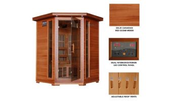 HeatWave Hudson Bay 3-Person Cedar Corner Infrared Sauna with 7 Carbon Heaters | SA1312