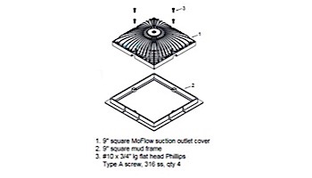 AquaStar 9" Square MoFlow Suction Outlet Cover and Mud Frame | Dark Gray | 9MF105