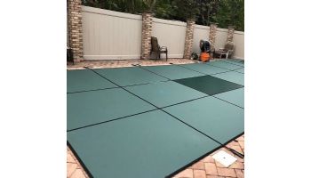 Merlin 10-Year Solid Safety Cover with Drain Panel | Rectangle 18' x 36' | 4' Offset 4' x 8' Left Side Step | Green | 32W-X-GR
