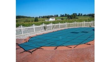 Merlin 10-Year Solid Safety Cover with Drain Panel | Rectangle 20' x 40' | 4' Offset 4' x 8' Left Side Step | Green | 33W-X-GR