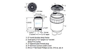 AquaStar 8" Round MoFlow Suction Outlet Cover with 2 Port Double Deep Sump Bucket (VGB Series) | Tan | 8MF108B