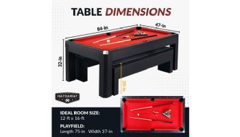 Hathaway Park Avenue 7-Foot Pool Table Combo Set with Benches | Black with Red Felt | NG2530PR BG2530PR