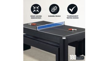 Hathaway Park Avenue 7-Foot Pool Table Combo Set with Benches | Black with Red Felt | NG2530PR BG2530PR