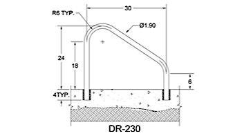 Saftron Deck Mounted 2-Bend Handrail Pair | .25" Thickness 1.90" OD | 30" W x 24" H | Taupe | DR-230-T