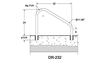 Saftron Deck Mounted 2-Bend Handrail Pair | .25" Thickness 1.90" OD | 32"W x 24"H | Black | DR-232-BK