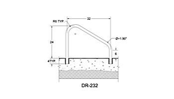 Saftron Deck Mounted 2-Bend Handrail Pair | .25" Thickness 1.90" OD | 32"W x 24"H | Taupe | DR-232-T