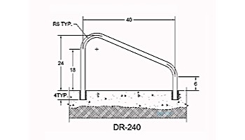 Saftron Deck Mounted 2-Bend Handrail Pair | .25" Thickness 1.90" OD | 40"W x 24"H | Gray | DR-240-G