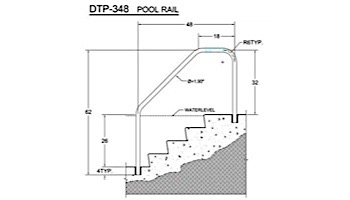 Saftron Deck To Pool Mounted 3-Bend Handrail | .25" Thickness 1.90" OD | 48" W x 32" H | Black | DTP-348-BK